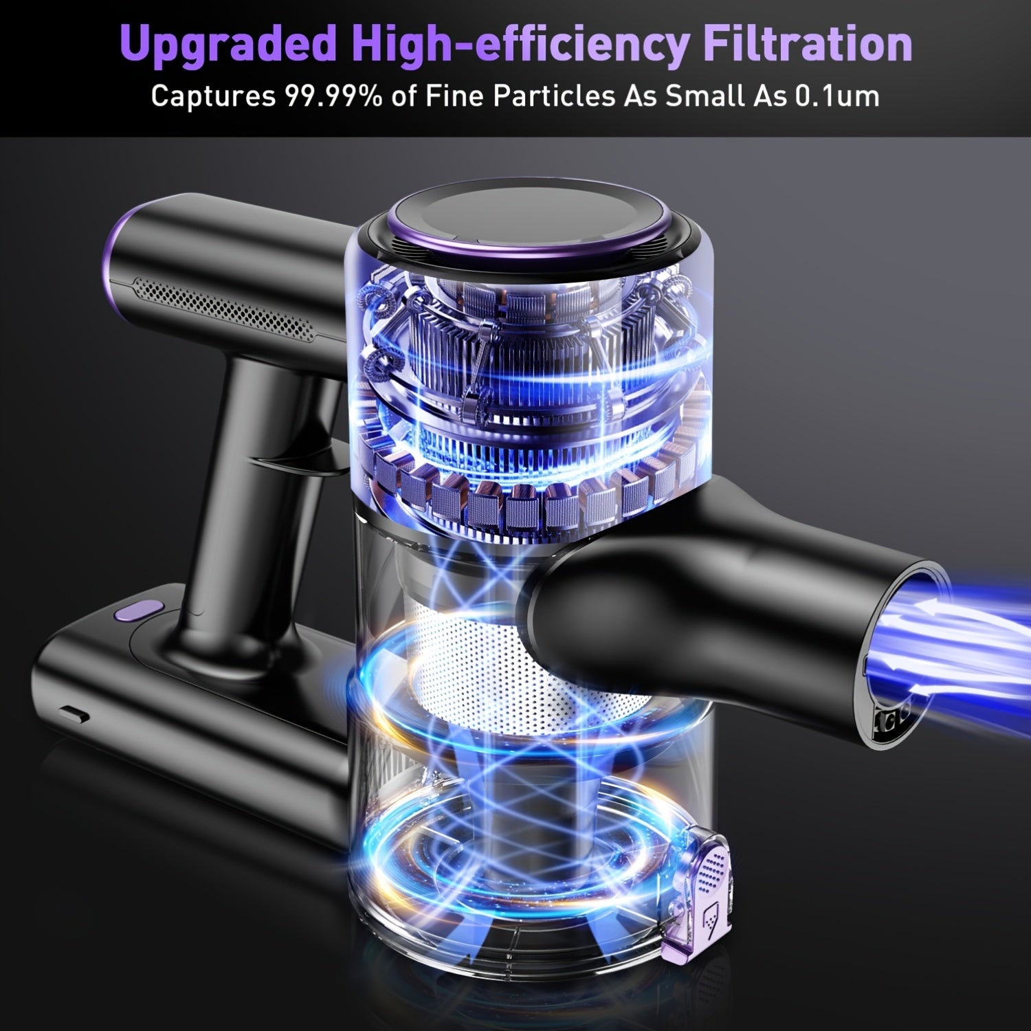 Purple Stick Vacuum Cleaner with LED Display Lithium Battery Wireless Connectivity Dusting Brush and Accessory Kit