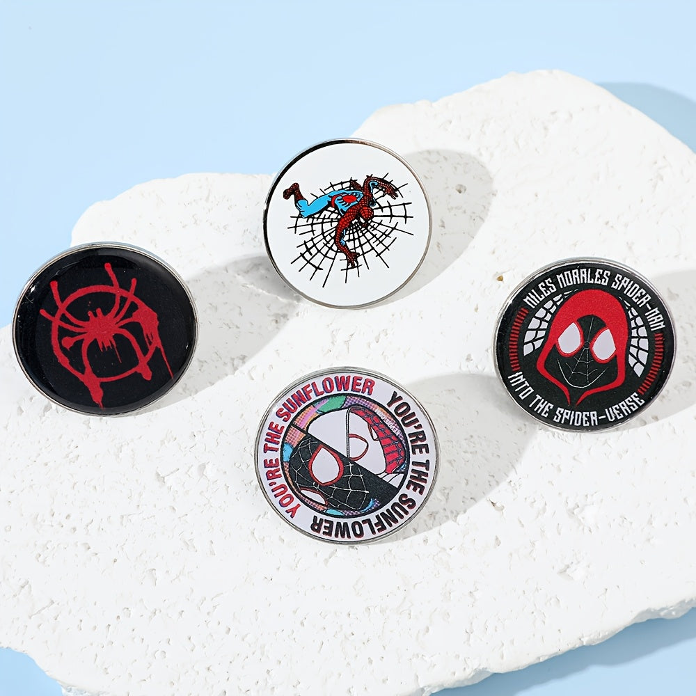 Set of 4 Spider-Man Enamel Pins Cartoon Brooches for Clothes and Bags