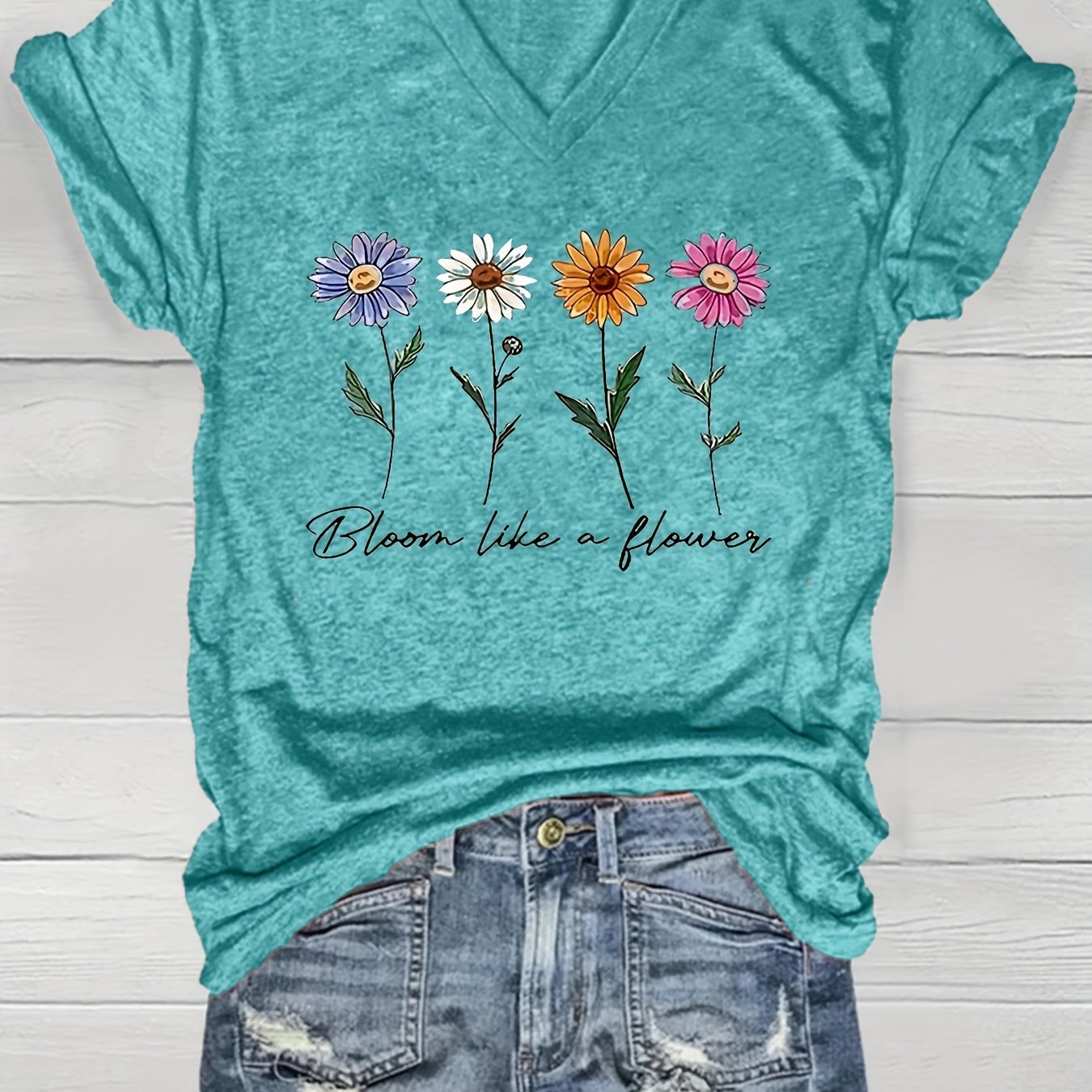 Women's Loose Fit V-Neck Short Sleeve Casual Top for Summer