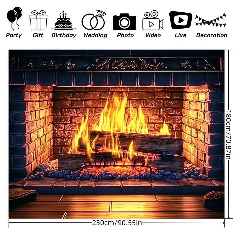 Giant 3D Fireplace Backdrop Red Brick Design Polyester Indoor Decor Multiple Sizes