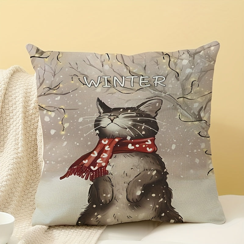 Cat Hug Linen Pillowcase 44.96cm x 44.96cm Machine Washable Sofa Bedroom Decor