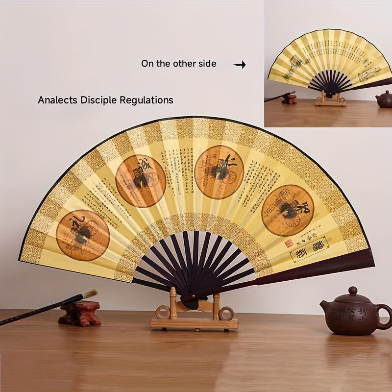 10-Inch Bamboo Folding Fan with Dual-Sided Silk Design Traditional Chinese Style Women’s Accessory