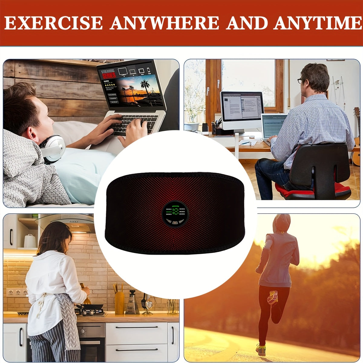 USB Charging EMS Muscle Massage Belt with 6 Modes and 18 Intensities for Full Body Use