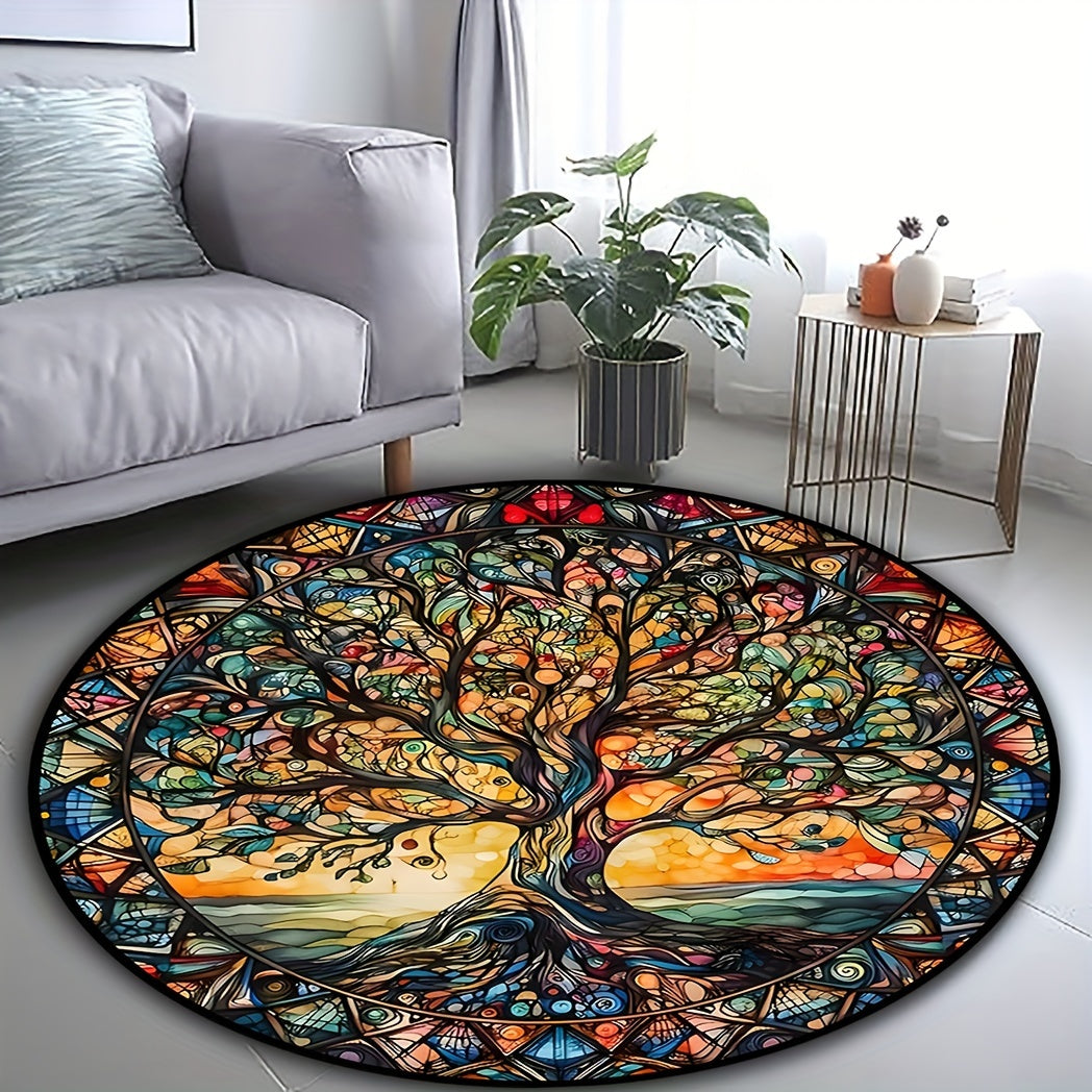 3D Tree Of Life Round Area Rug Soft Stain-Resistant Floor Mat for Living Room Bedroom Kitchen