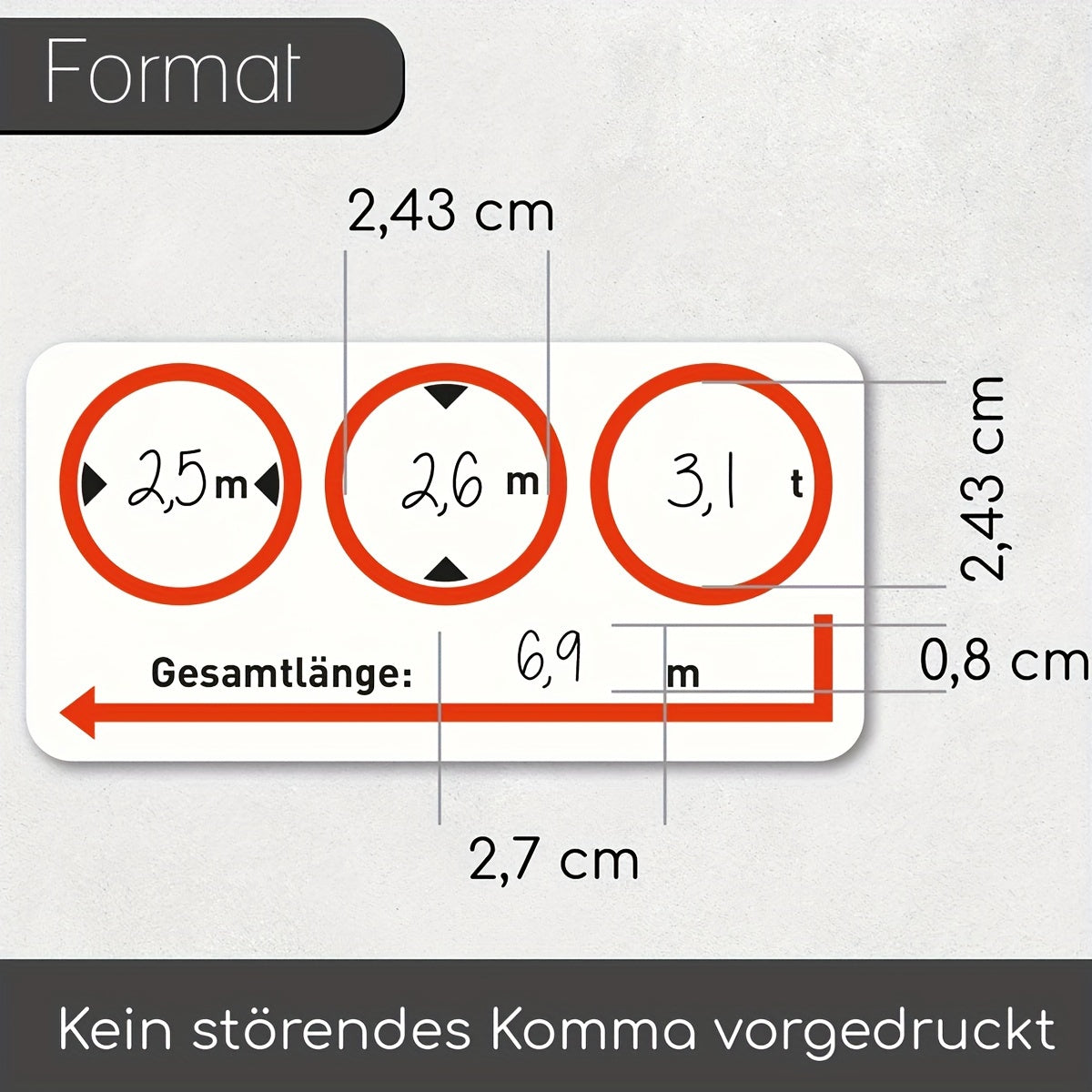 2-Pack PVC Vehicle Dimension Labels Self-Adhesive Car Size Stickers Glossy
