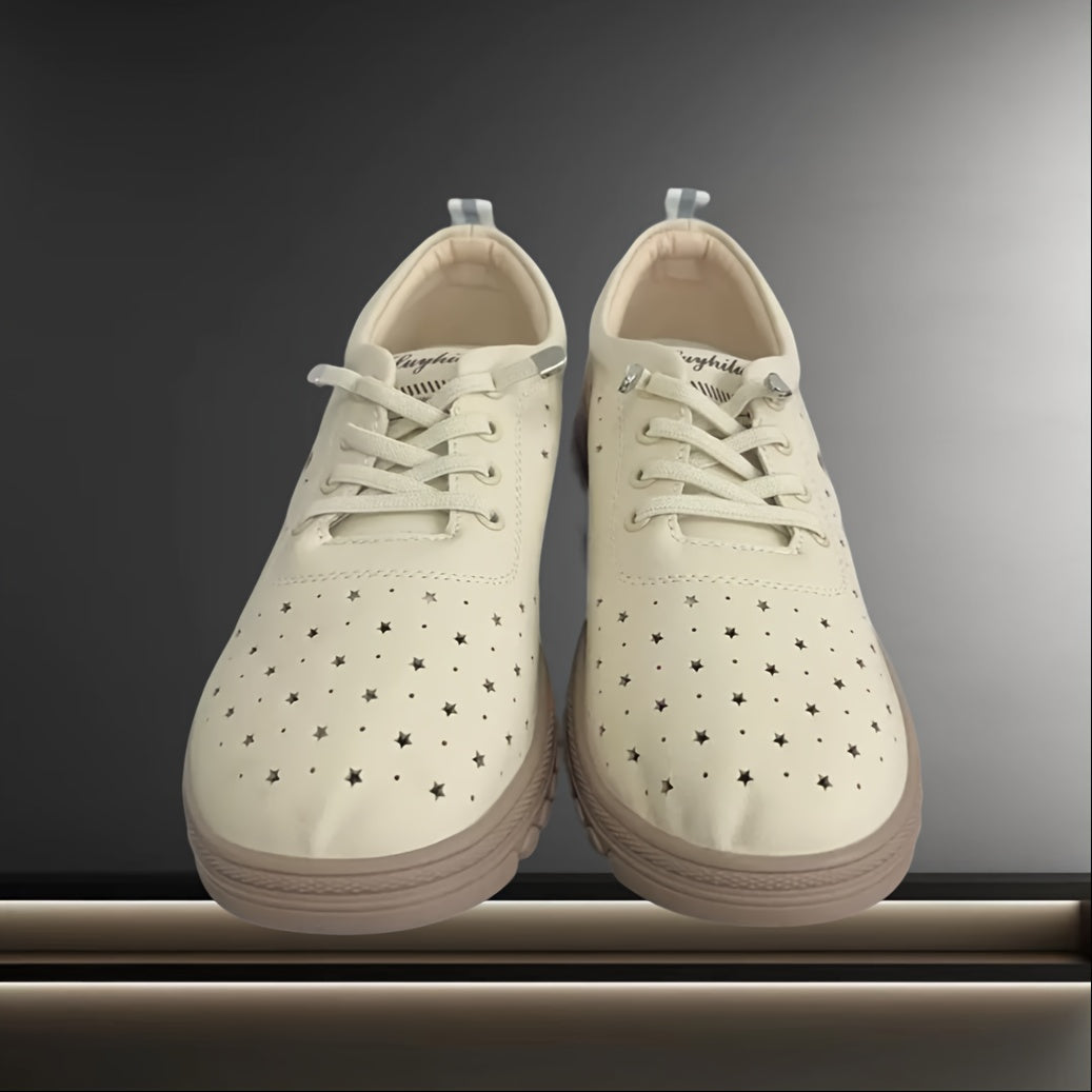 Women's Breathable Faux Leather Loafers with Perforated Design and Cushioned Sole