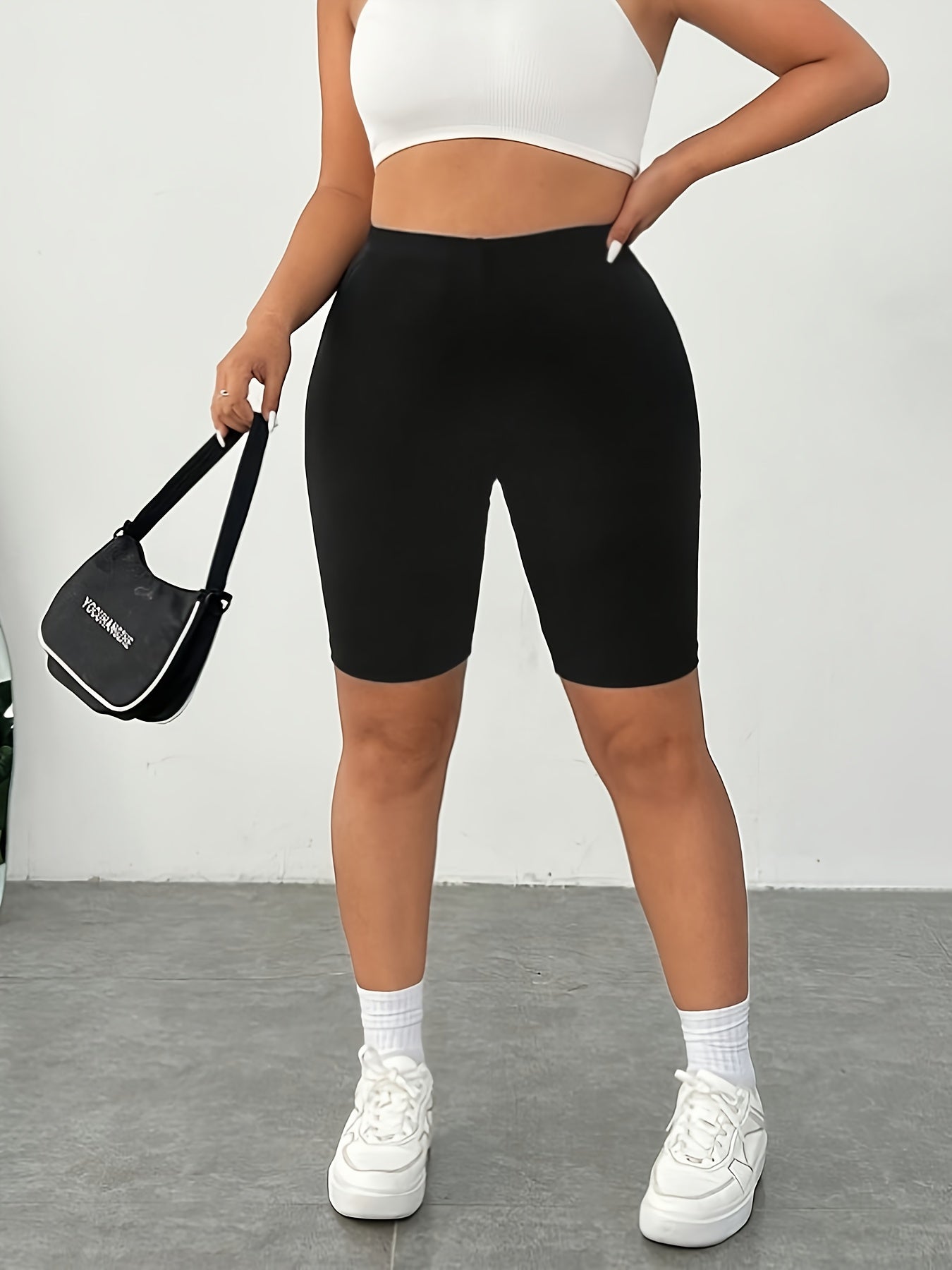 Шорты женские больших размеров из однотонного материала, повседневные, с средней эластичностью, для всех сезонов