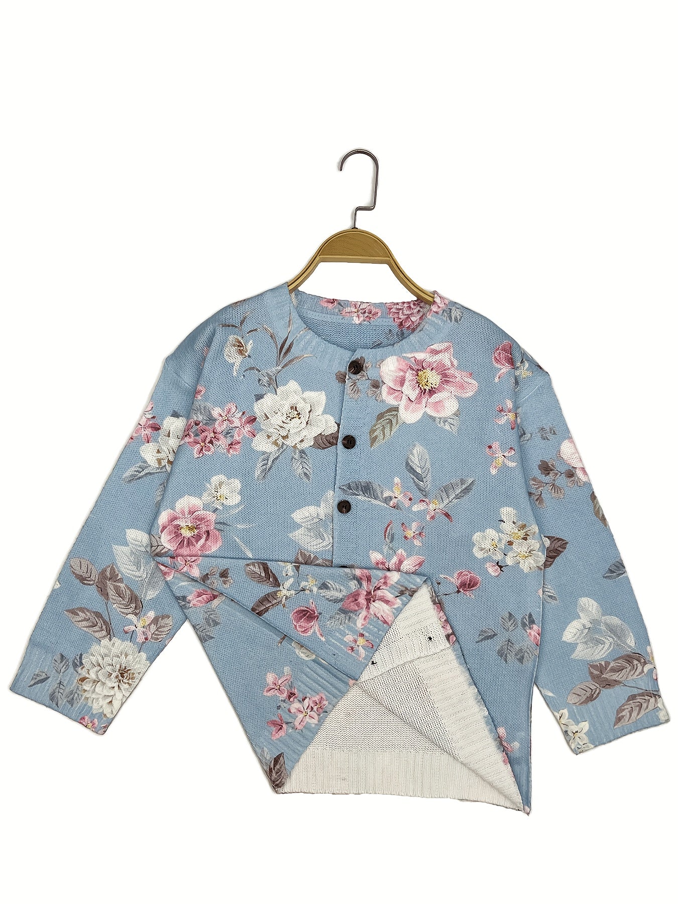 Plus-Size Floral Print Cardigan Long Sleeve Open Front Sweater for Spring Autumn
