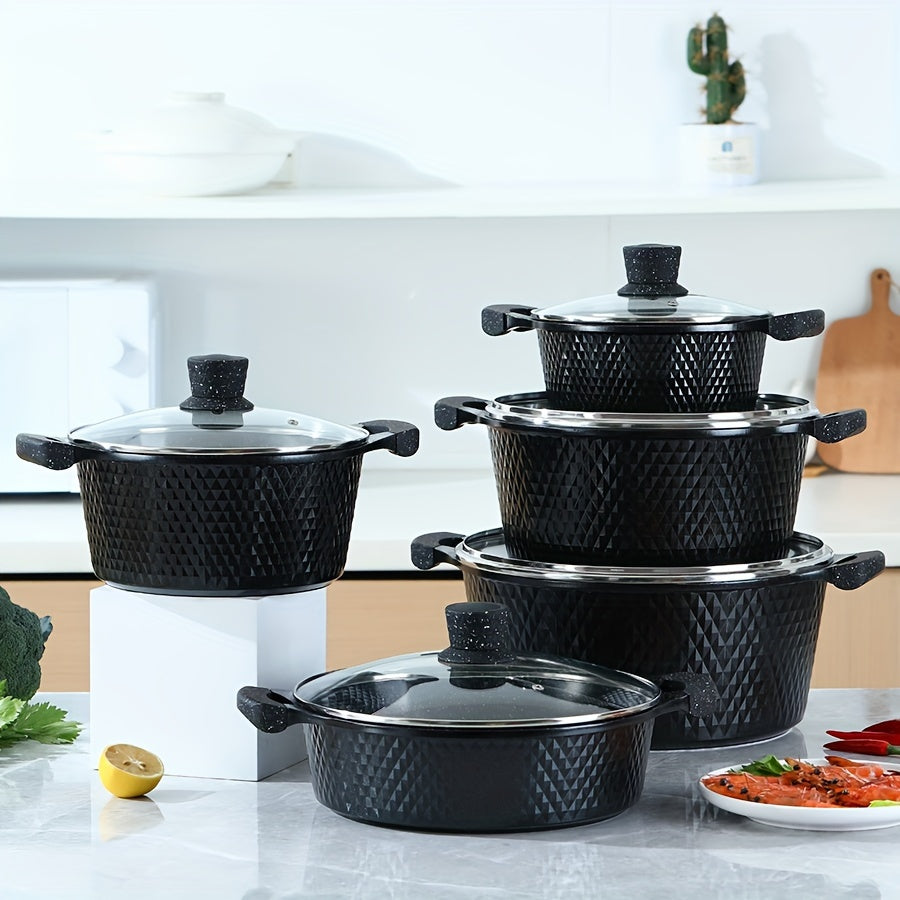 Enamel Non-Stick Cookware Set with Maifan Stone Aluminum Pots and Pans for Stewing Frying