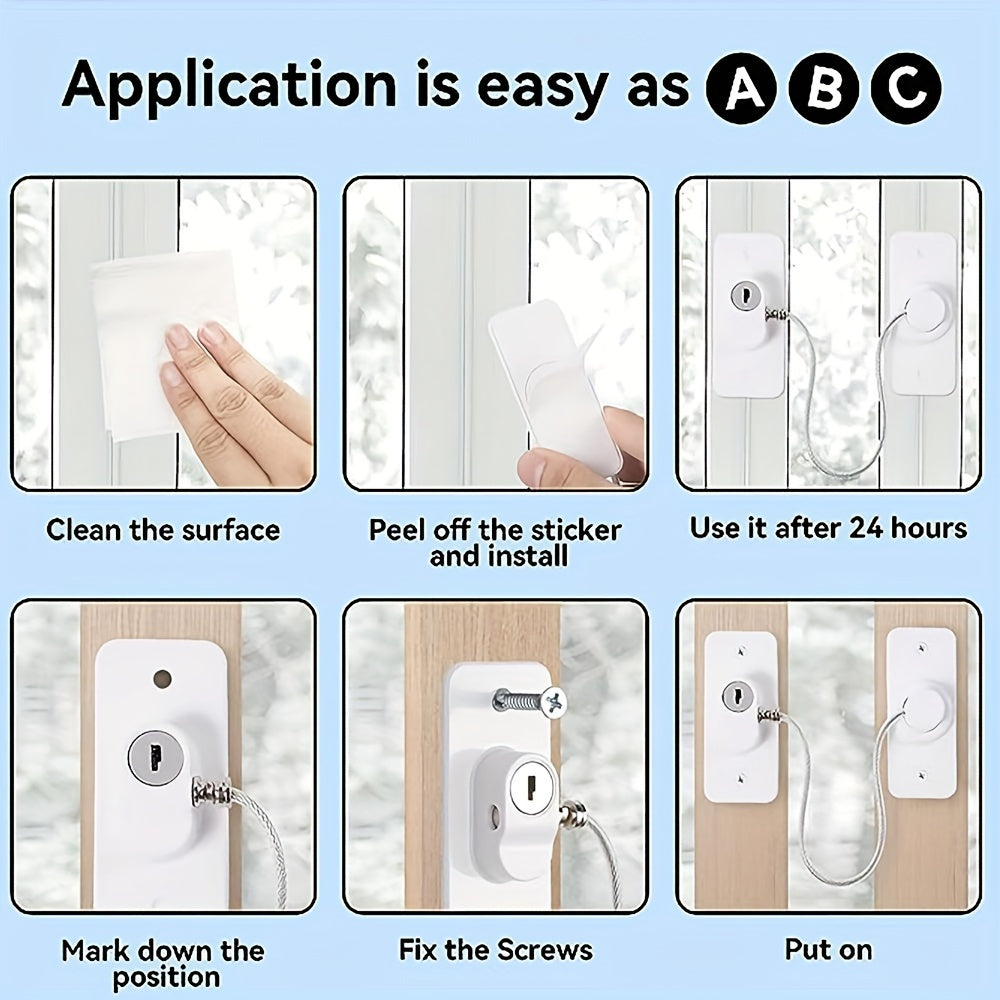 Set of 2 PVC Window Locks with Keys and Screws for Security