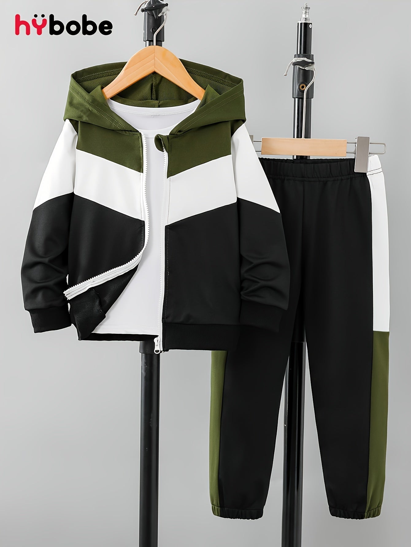 Kids' Hooded Jacket and Pants Set Fall Casual Stripes Polyester