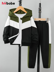 Kids' Hooded Jacket and Pants Set Fall Casual Stripes Polyester