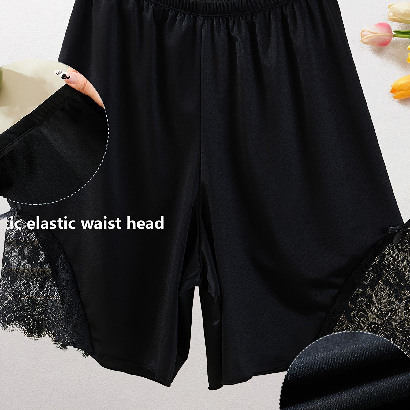 Plus Size High-Waisted Lounge Pants Tummy Control Lace Trim Loose Fit