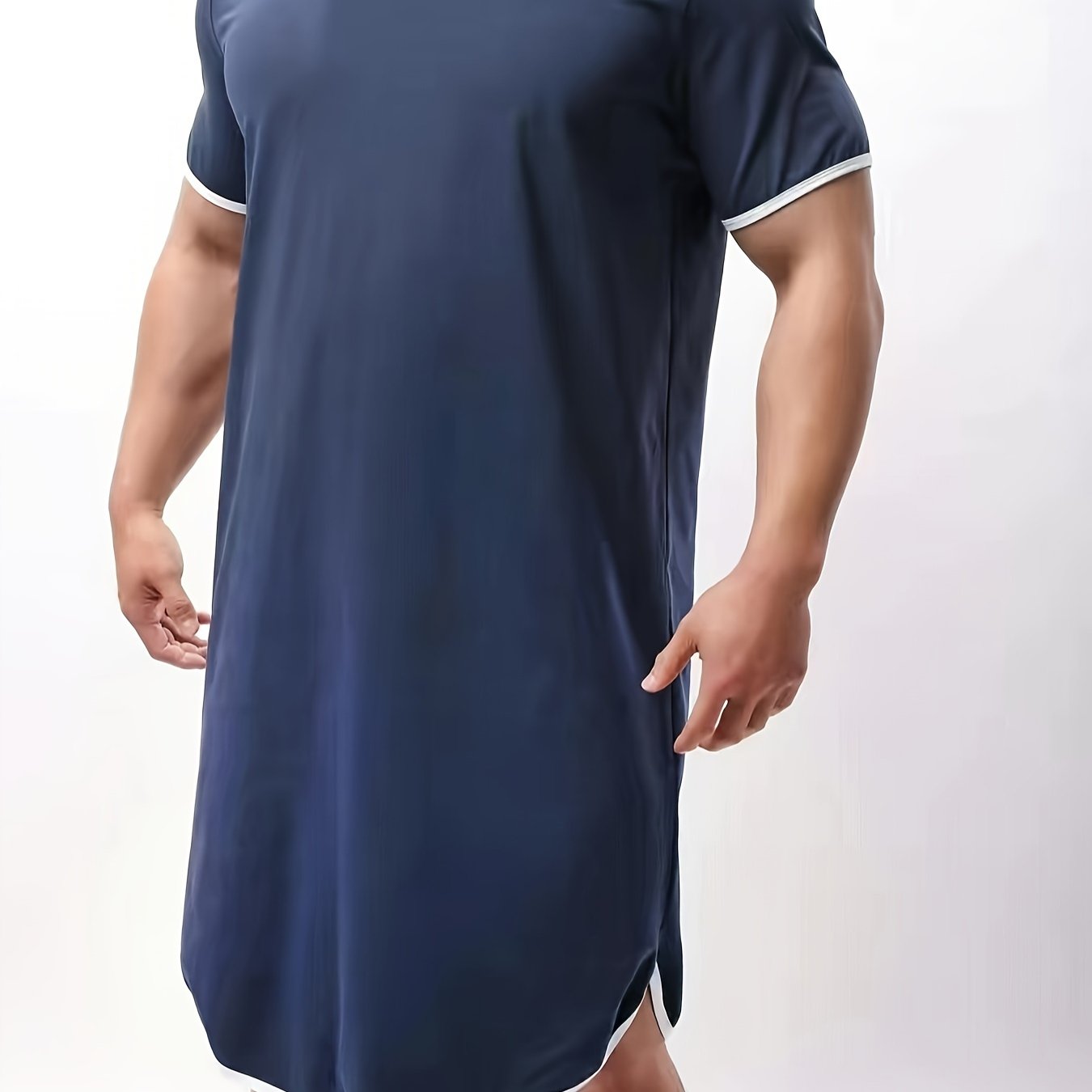 Men's Summer Stretch V-Neck Knee-Length Sleepwear Robe in Solid Color