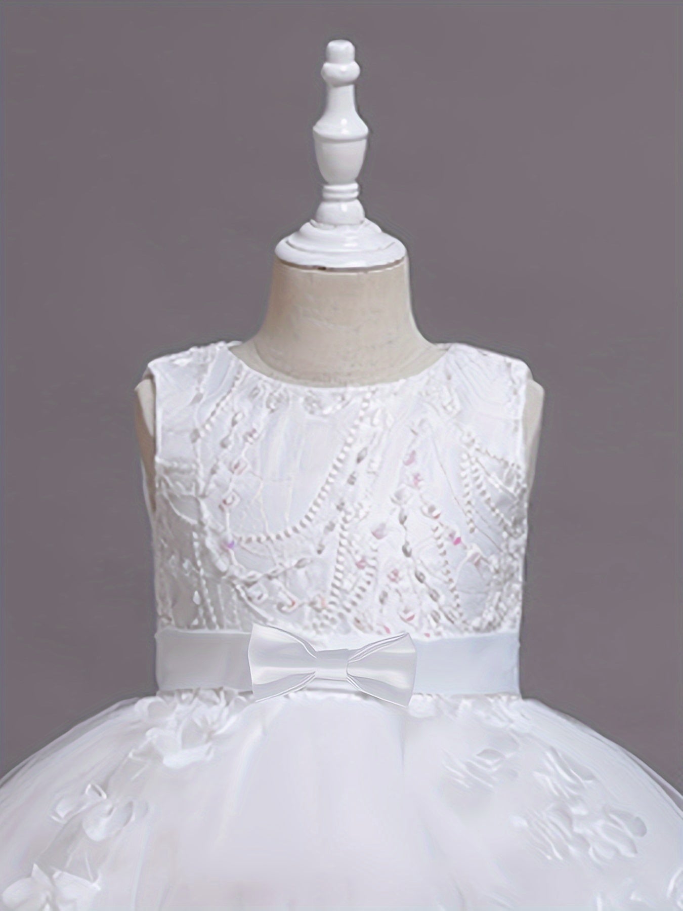 Girls Sleeveless Princess Dress with Lace Floral Embellishments and Flowing Tail for Pageants Weddings and Parties