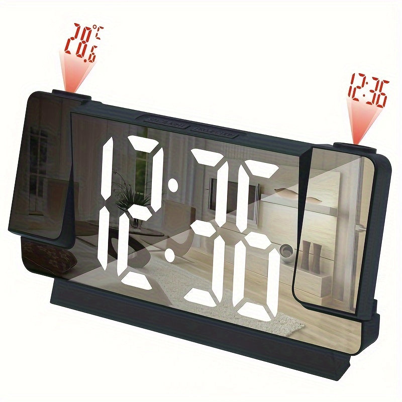 Dual Projection LED Alarm Clock with Mirror and Temperature Display USB Powered Modern Digital Clock