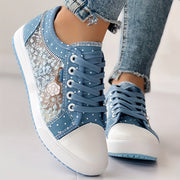 Women's Floral Mesh Synthetic Casual Sneakers Breathable Low-Top Lace-Up