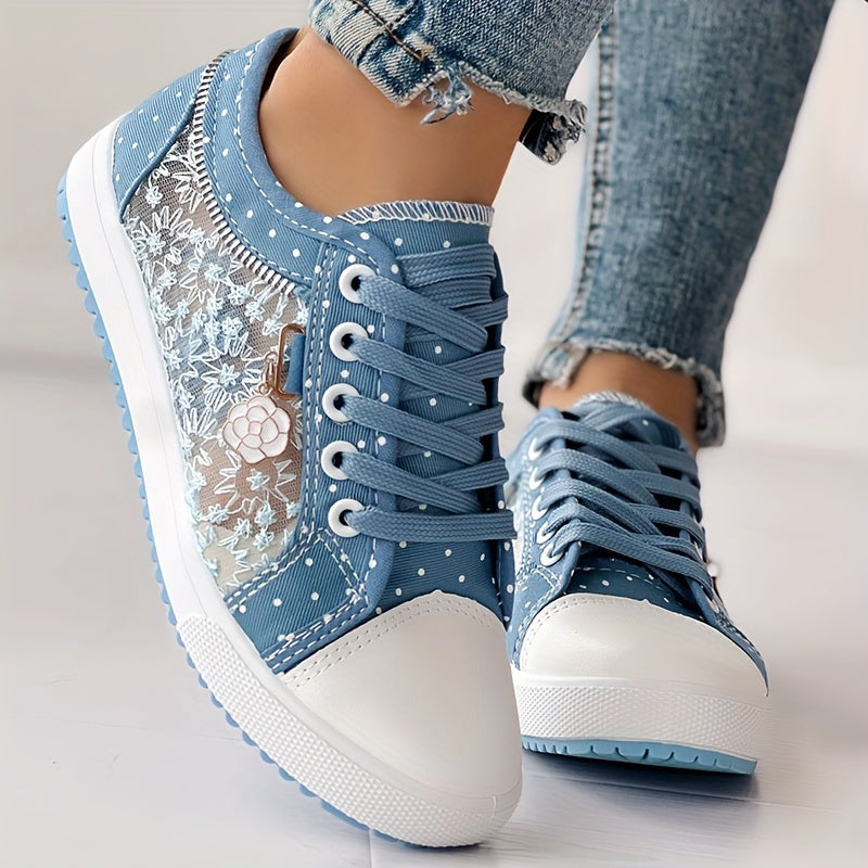 Women's Floral Mesh Synthetic Casual Sneakers Breathable Low-Top Lace-Up