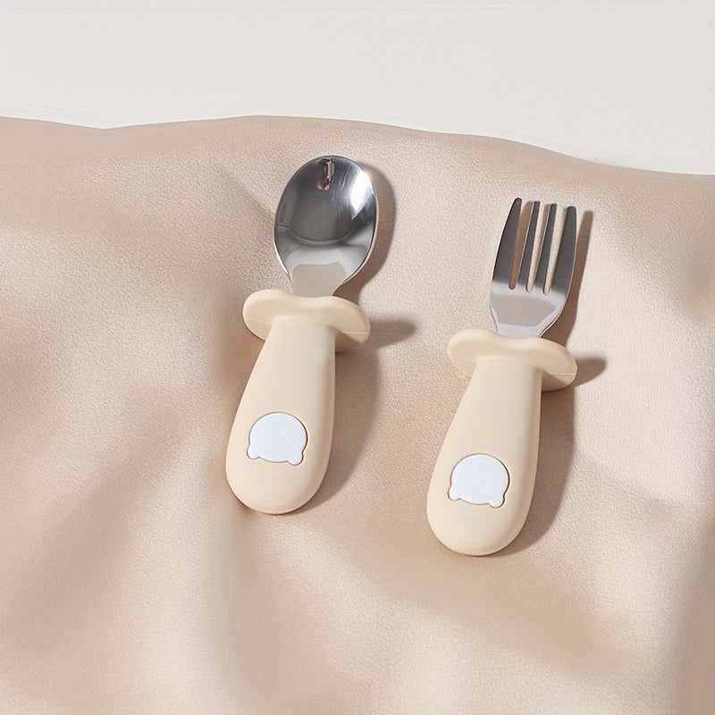 Children's Silicone Tableware Set with Stainless Steel Dinnerware and Feeding Utensils