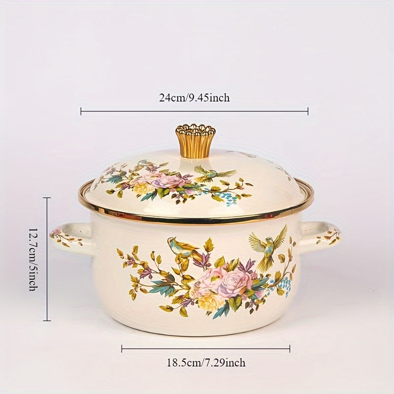 Enamel Soup Pot Double Handle High-Temperature Resistant for Stews and Boiling