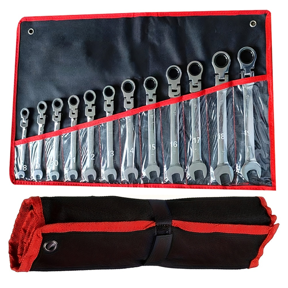12pcs Ratchet Wrench Set Adjustable Dual-Head for Cars Bikes and Home