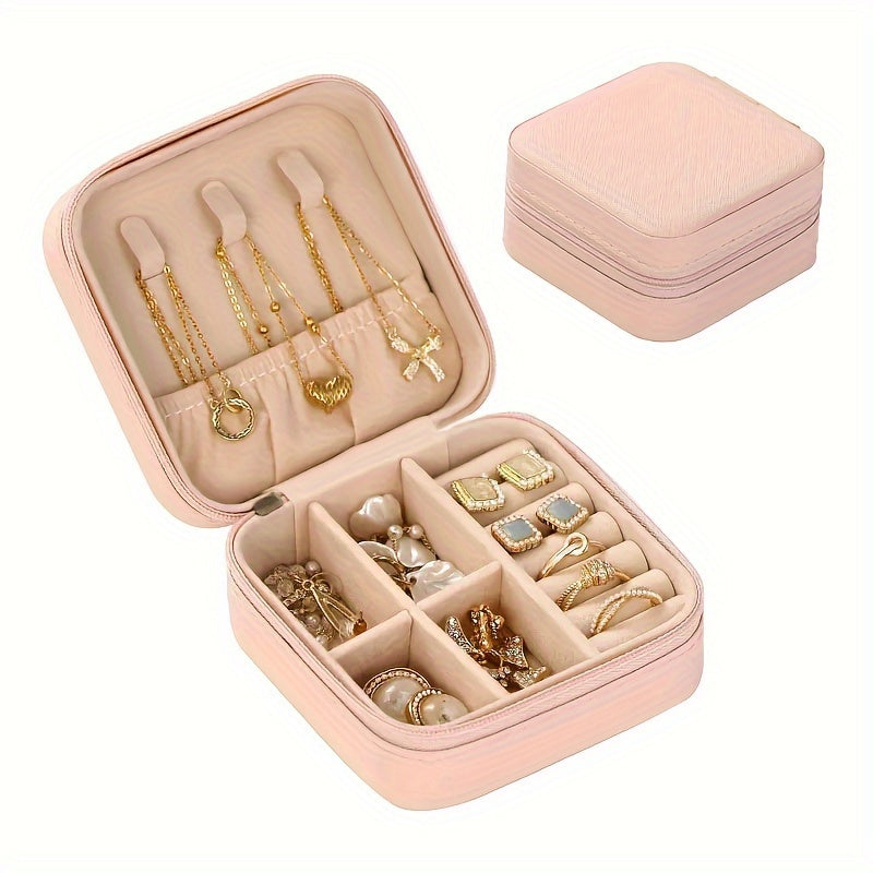 Caja de almacenamiento portátil para joyas para anillos, collares y pendientes, organizador de viaje