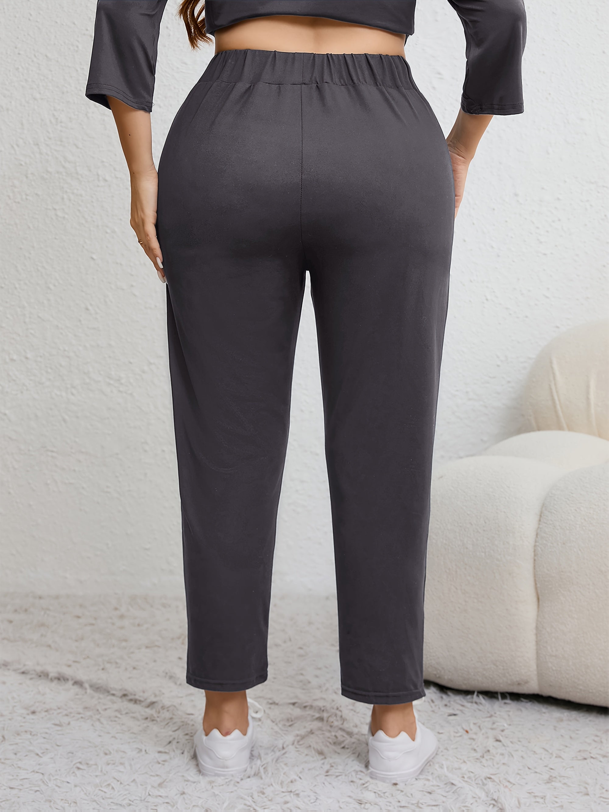 Pantalones harem de tallas grandes para mujer con cintura fruncida de alta elasticidad y bolsillos para todas las estaciones