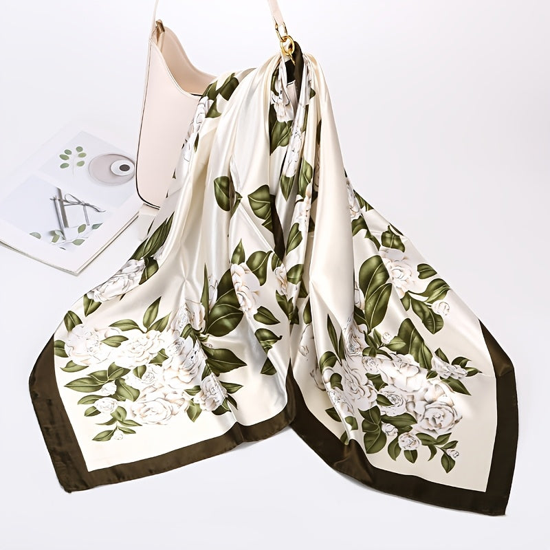 Women's Square Scarf with Vibrant Print Lightweight Windproof Sun-Protective Fashion Accessory