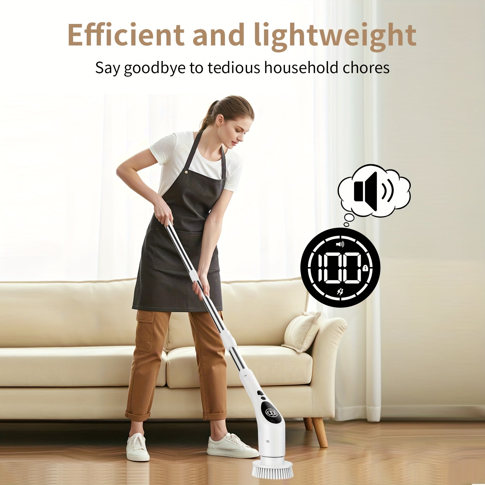 Electric Cleaning Brush with Long Handle 10-in-1 Accessories Adjustable Speed Voice Function