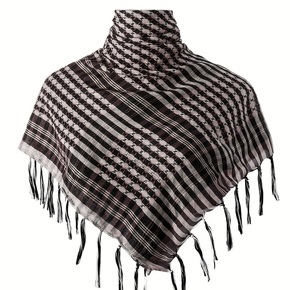 100% Polyester To'qilgan Bo'yin Salliq, Vintage Uslubidagi Taktik Cho'l Arab Bandana Dizayni, Ramazon uchun Mukammal An'anaviy Musulmon Shali. Xususiyatlari: Tekis Bosh Salliq va Kvadrat Hijob.