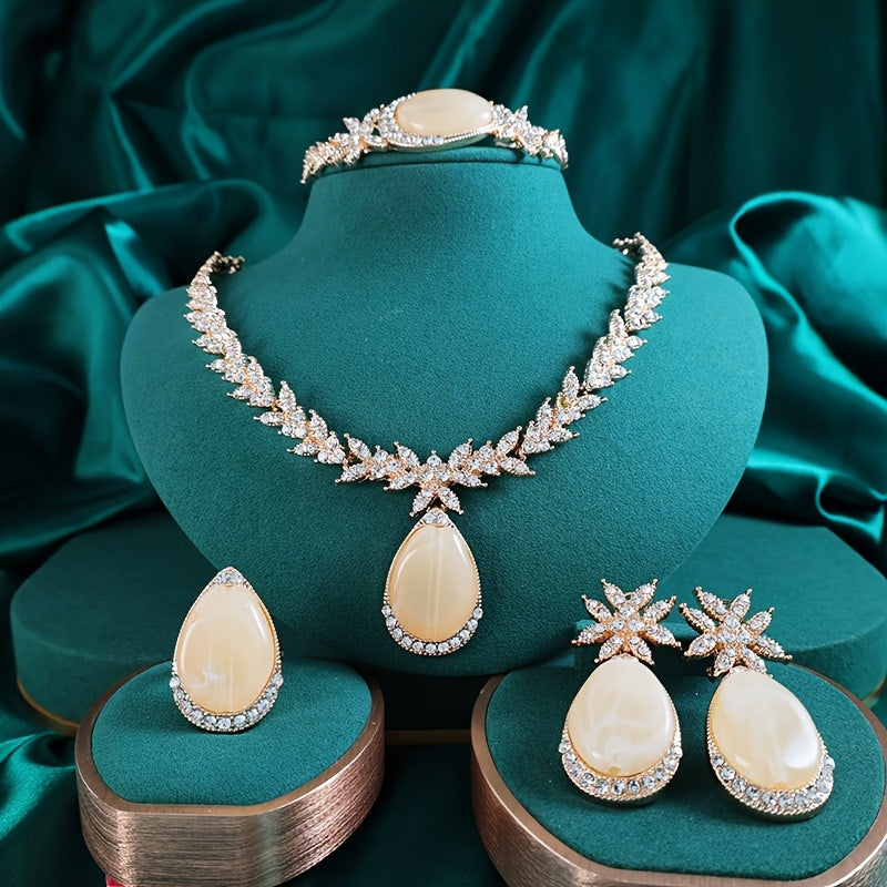 Gold Plated Alloy Jewelry Set with Rhinestones for Weddings and Gifts