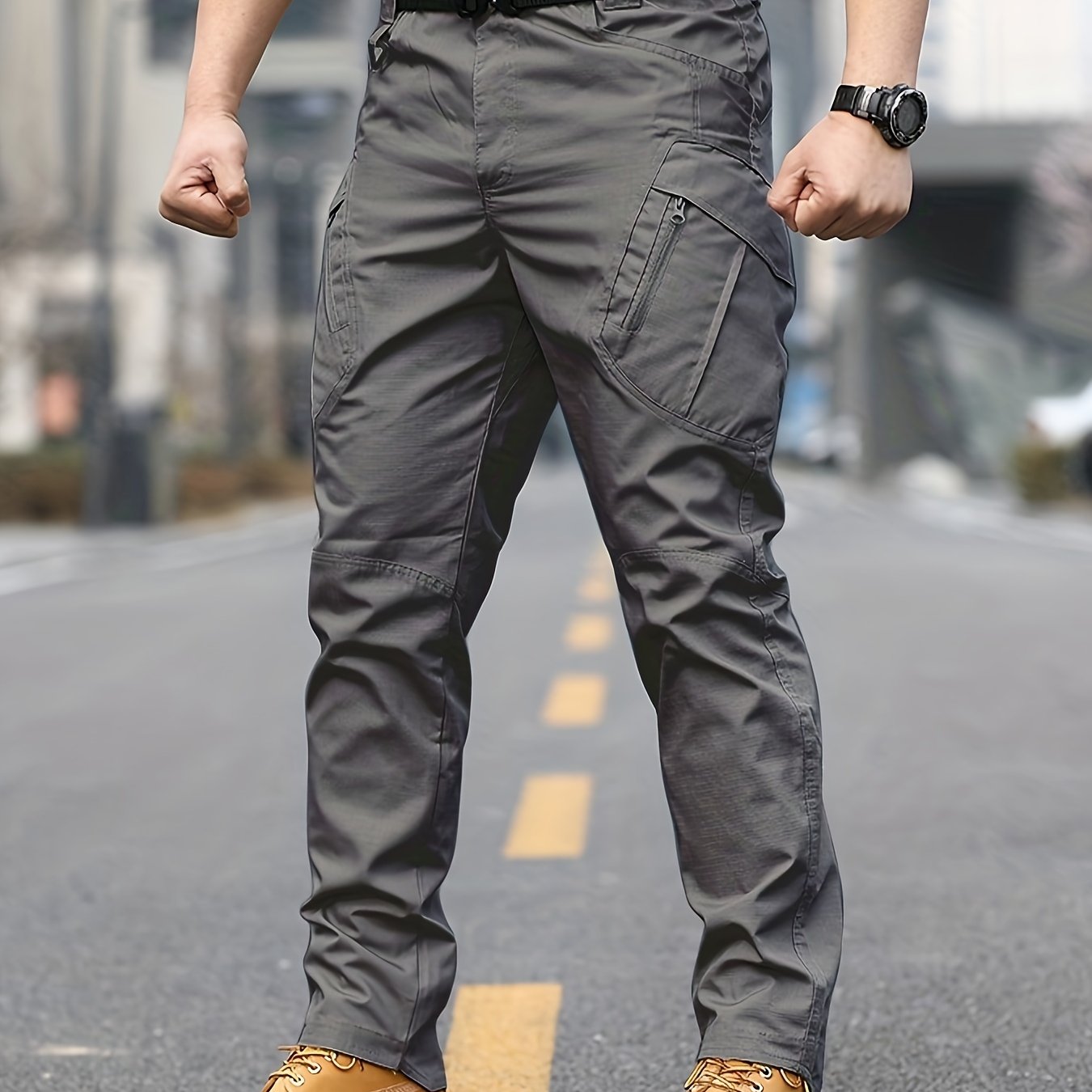 Men's Slim Tactical Pants Polyester All-Season Casual Outdoor Military Training