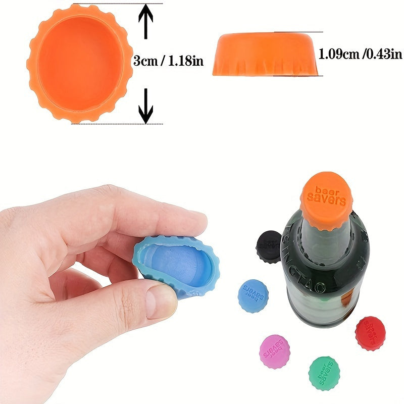 6-Pack Silicone Bottle Caps with Multicolor Lids for Food Storage