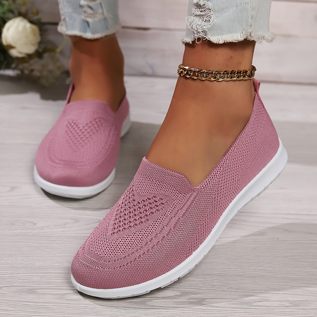 Women's Knit Sneakers - Lightweight Slip-On Breathable Mesh Gray