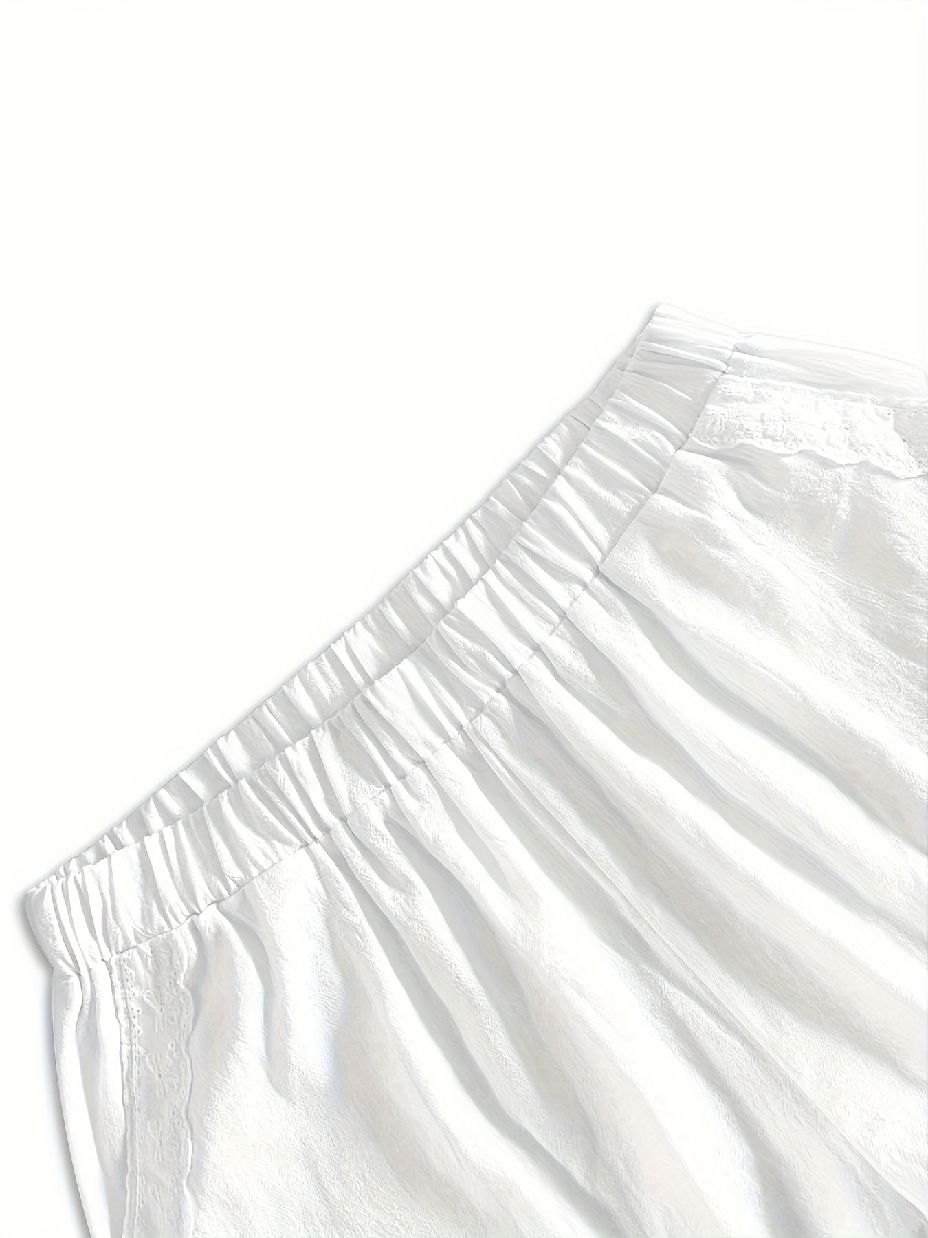 Pantalones de pierna ancha de talla grande con bolsillos con ribete de encaje, color sólido, casual, para todas las estaciones