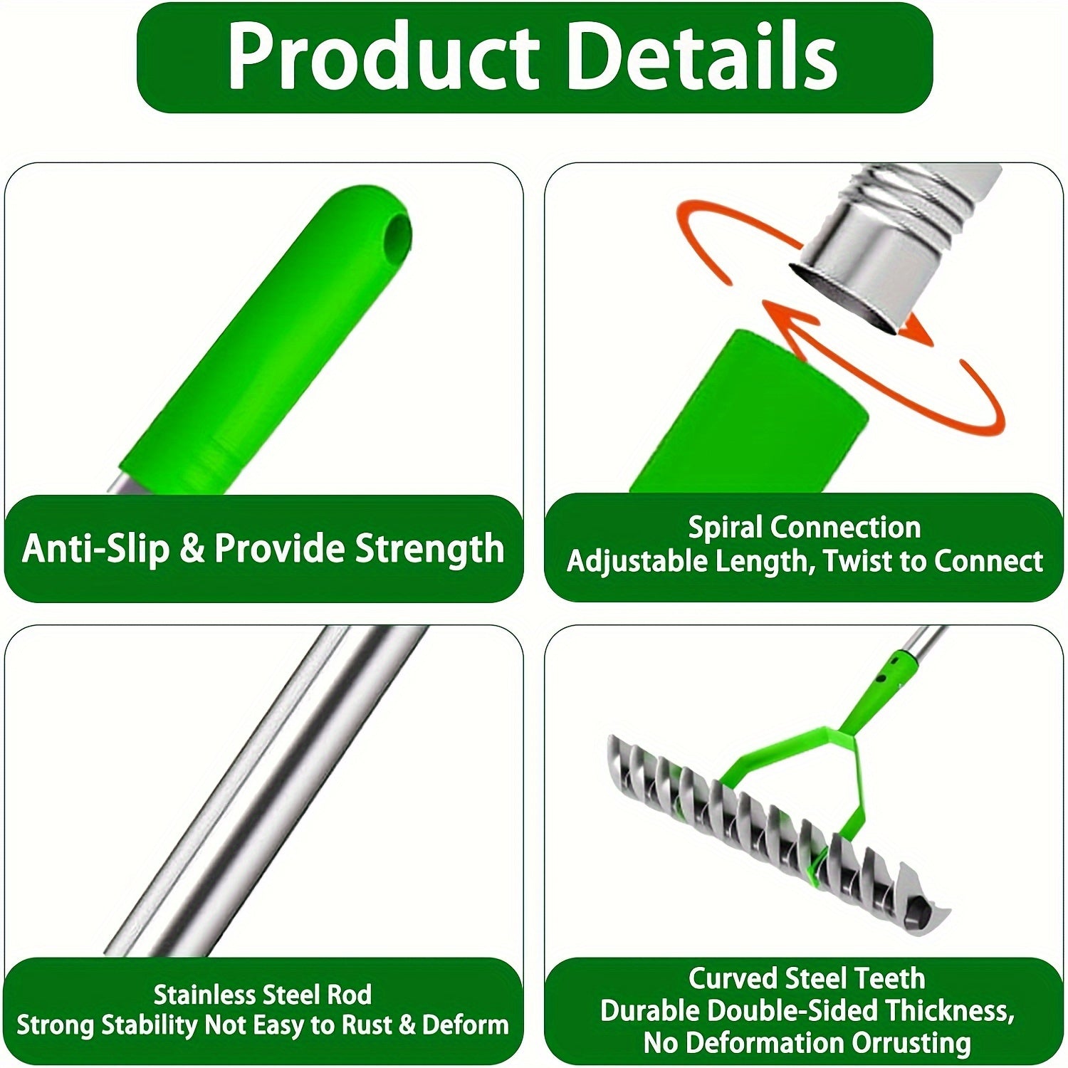 Metal Thatching Rake 12.8 Inch with Anti-Slip Handle for Garden and Yard Maintenance