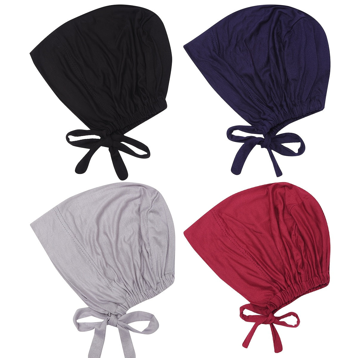 Set de 4 gorras internas de modales ajustables para hijab, transpirable, elásticas y con cordón, para mujeres