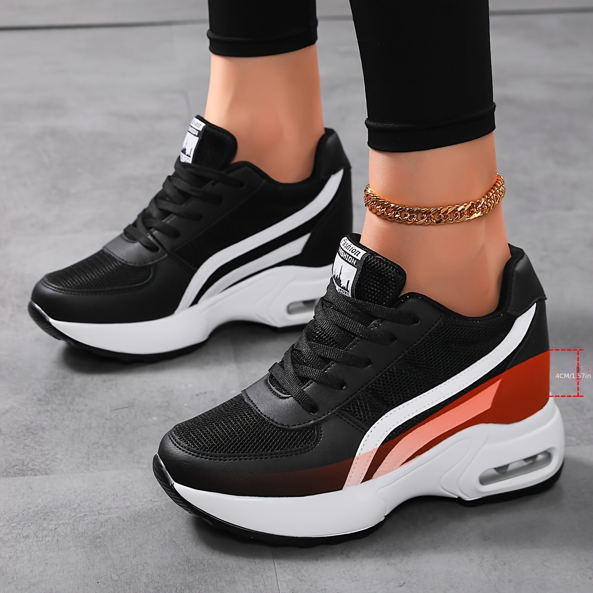 Women's Mesh Wedge Sneakers Casual Lace-Up White Air Cushion Shoes