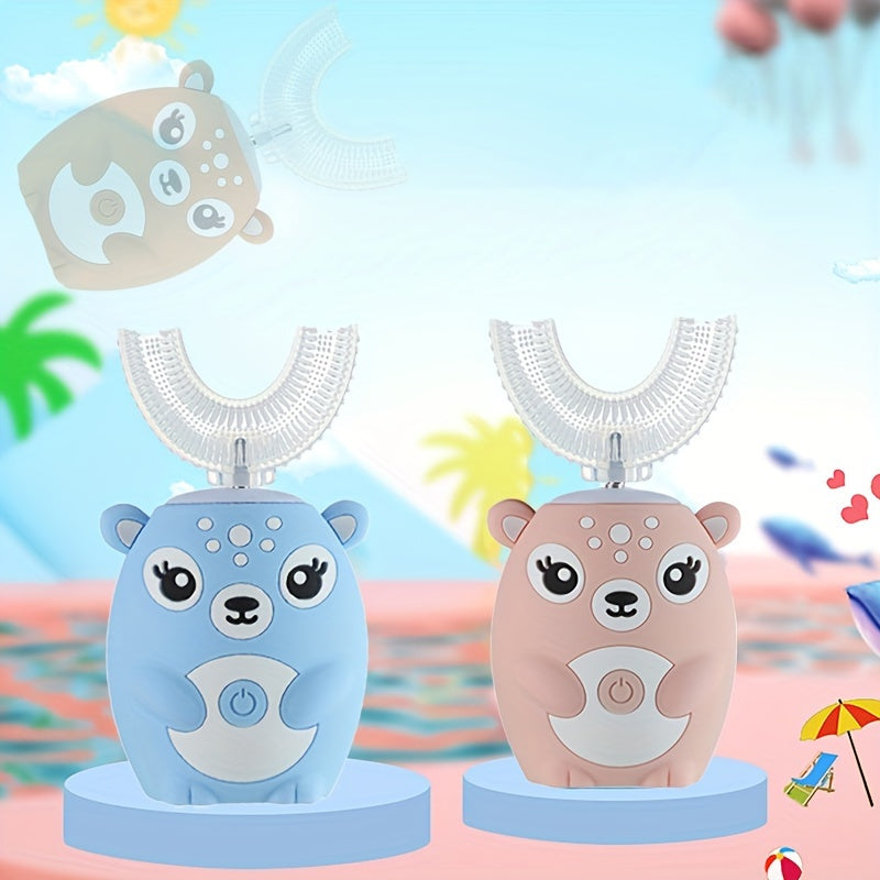 U-Shaped Electric Toothbrush for Kids Rechargeable Cartoon Deer with Timer