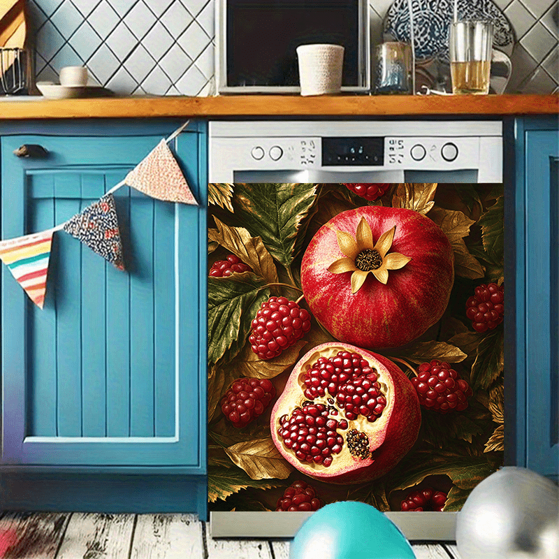 Anor mevali magnet stiker, suv o'tkazmaydigan PVC, oshxona texnikasi, muzlatgich, kir yuvish mashinasi, pech, 58x65 sm