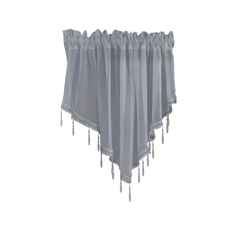 1 Chic yarim shaffof uchburchak pardasi tassellari bilan - 129.54 sm x 60.96 sm, bir xil rang, osish uchun oson rod pocket dizayni - oshxona, yashash xonasi, yotoqxona uchun ideal - turli ranglarda mavjud