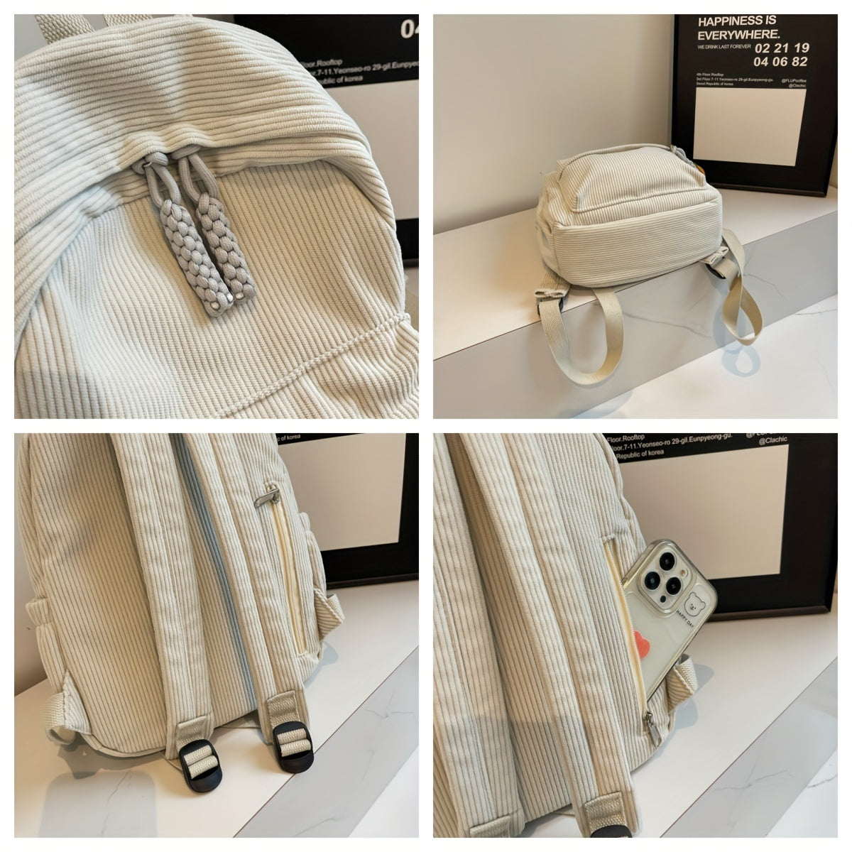 Talabalar uchun mo'ljallangan, zamonaviy va qish mavsumi uchun mustahkam tasma bilan chiziqli korduroy ruksak.