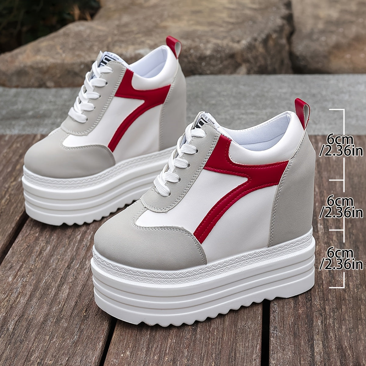 Women's Fashion Sneakers Casual Lace-Up Shoes with Thick Sole and High Heels