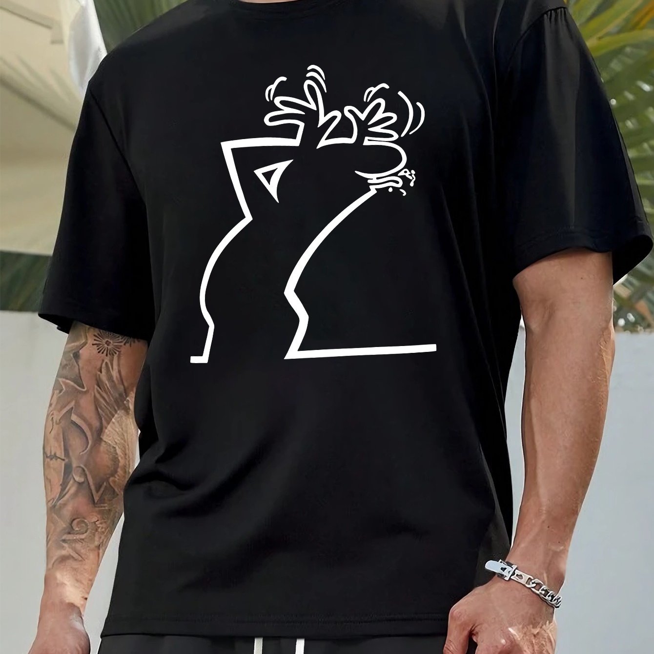 Мужской летний повседневный топ с геометрическим принтом и круглым вырезом из полиэстера, увеличенный размер