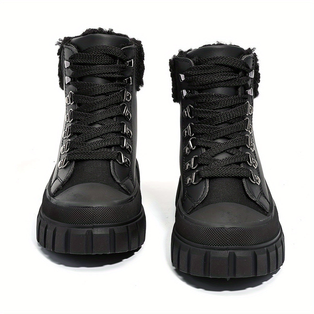 Women's Winter Black Short Boots Casual Warm Flat Shoes