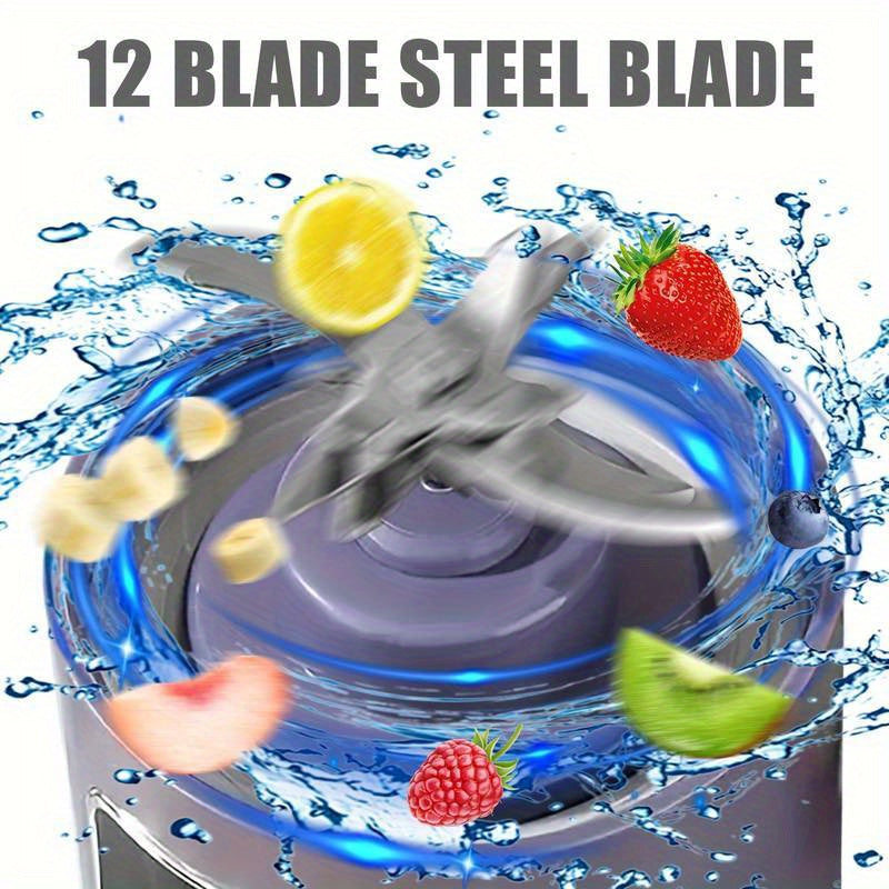 12 pichoq bilan portativ blender, kuchli ishlash, oson tozalanadi, USB orqali zaryadlash - uy, ish, ochiq havoda, tabiatda, yelka sayohati uchun mukammal va Sevganlar kuni uchun ideal sovg'a.