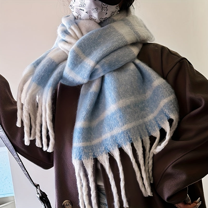 Cozy Striped Chunky Scarf for Couples Warm Windproof Autumn Winter Polyester Shawl