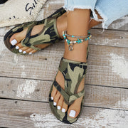 Women's Camouflage Slip-On Flat Sandals Breathable Fabric Summer Beach Shoes