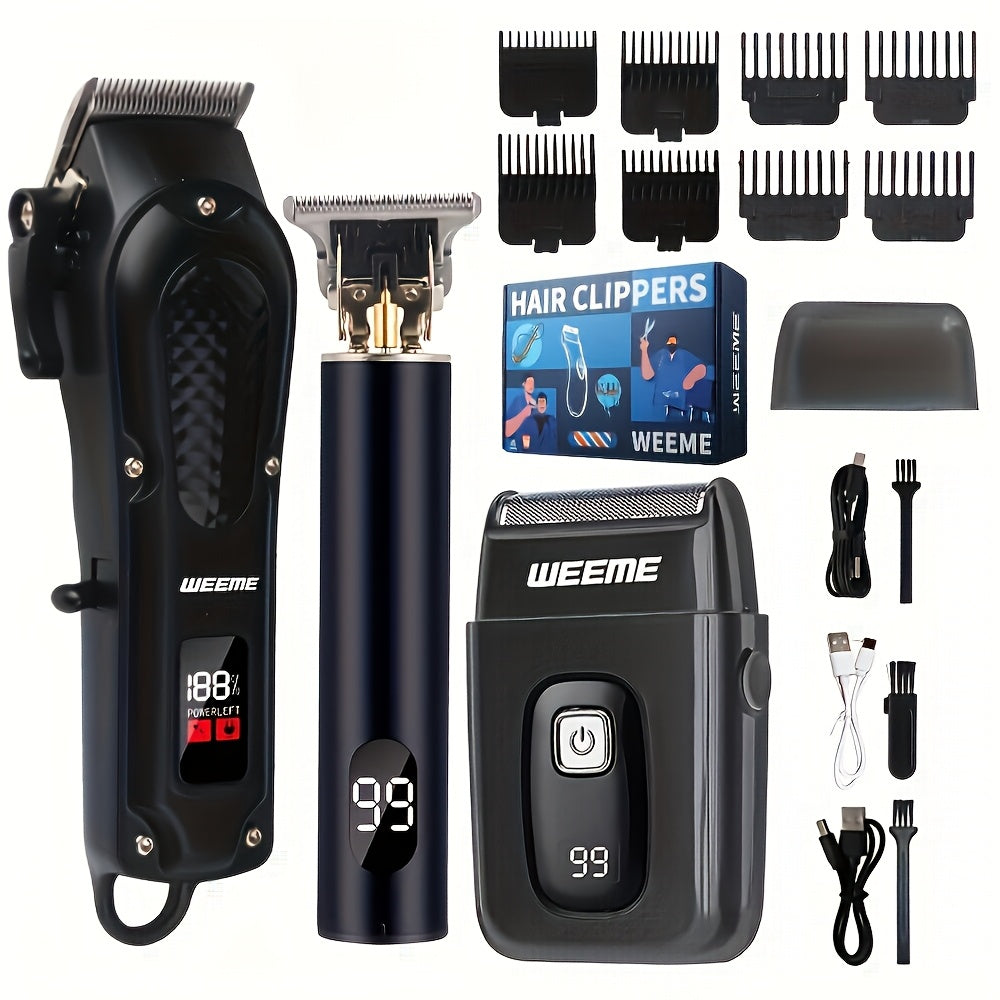 Black Light Digital Display Electric Shaver Set with USB Charging and LCD Screen for Men