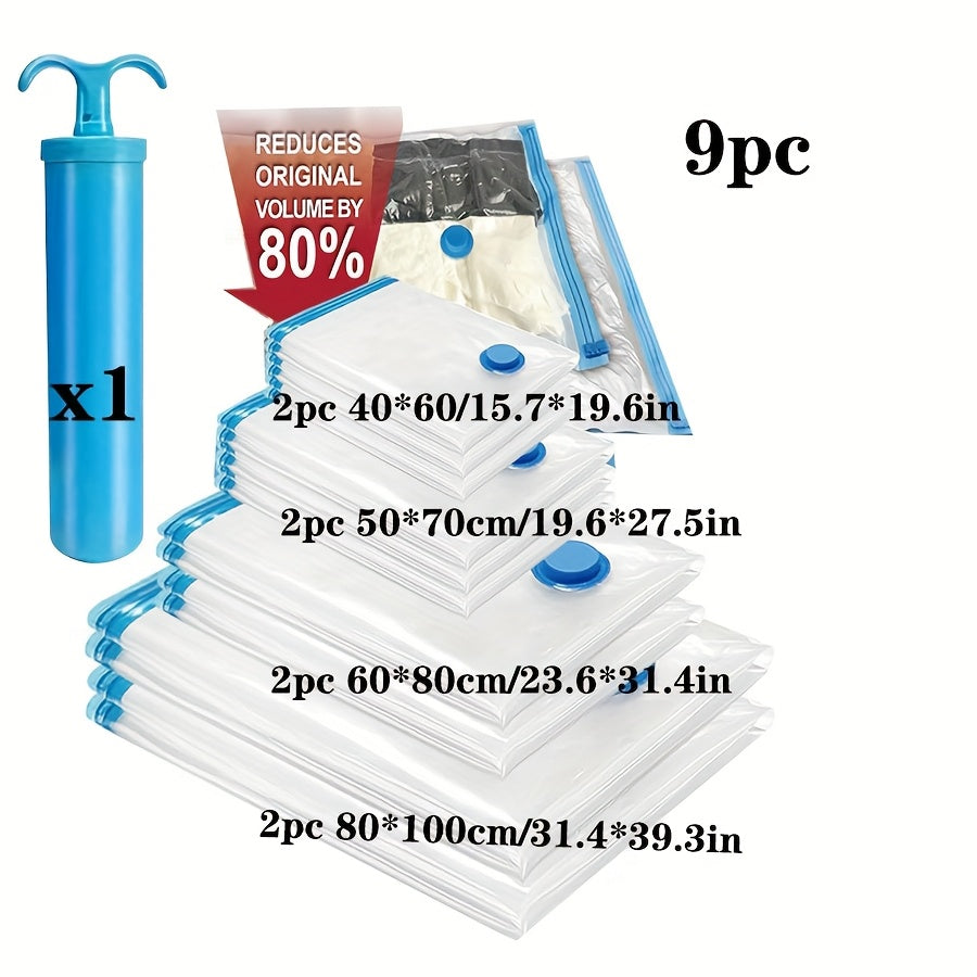 Travel Compression Bags Set with 9 Vacuum Storage Bags for Clothing Bedding and Luggage